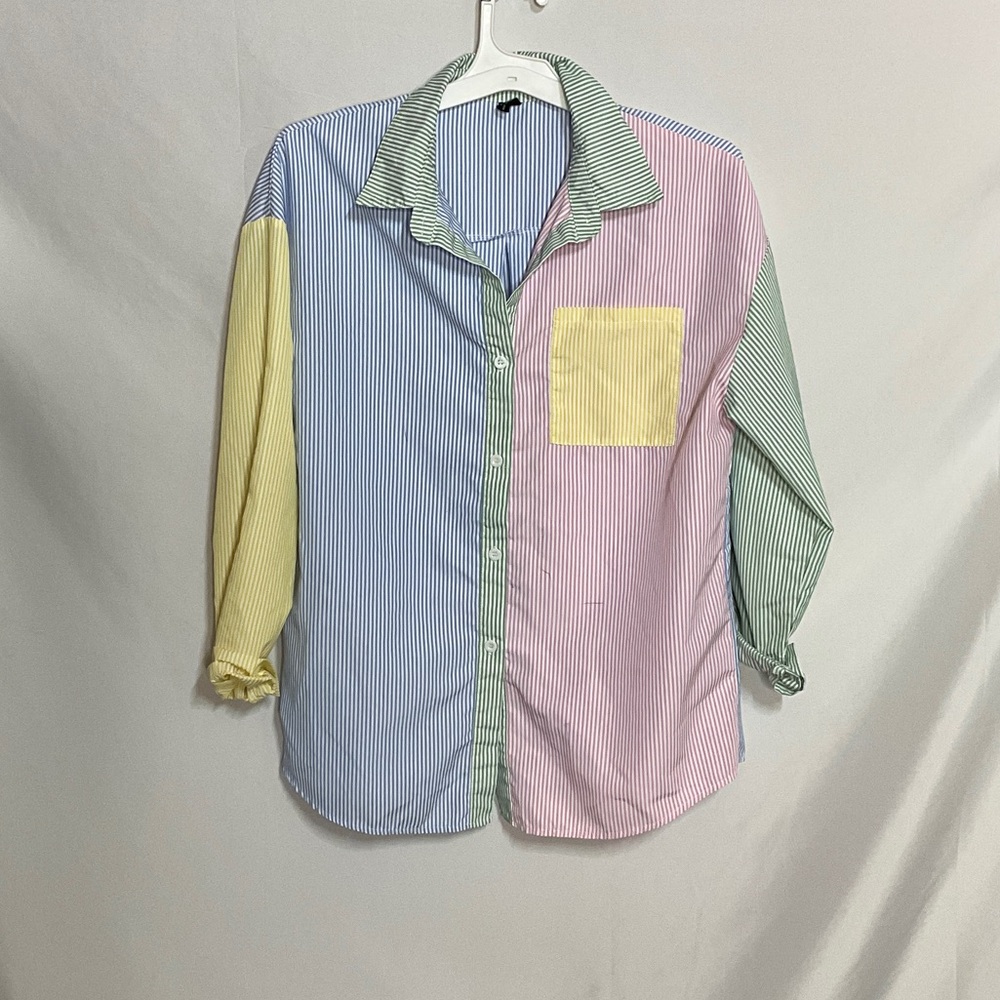 SHEIN Multicolor Striped Button Down Shirt